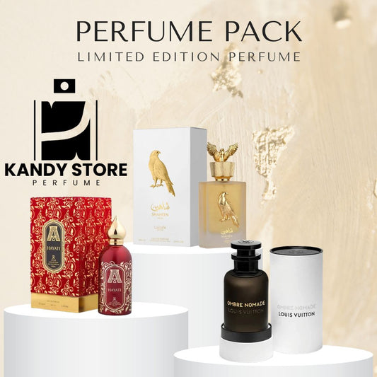 Hayati Attar Collection, Shaheen Gold Lattafa, Ombre Nomade Louis Vuitton